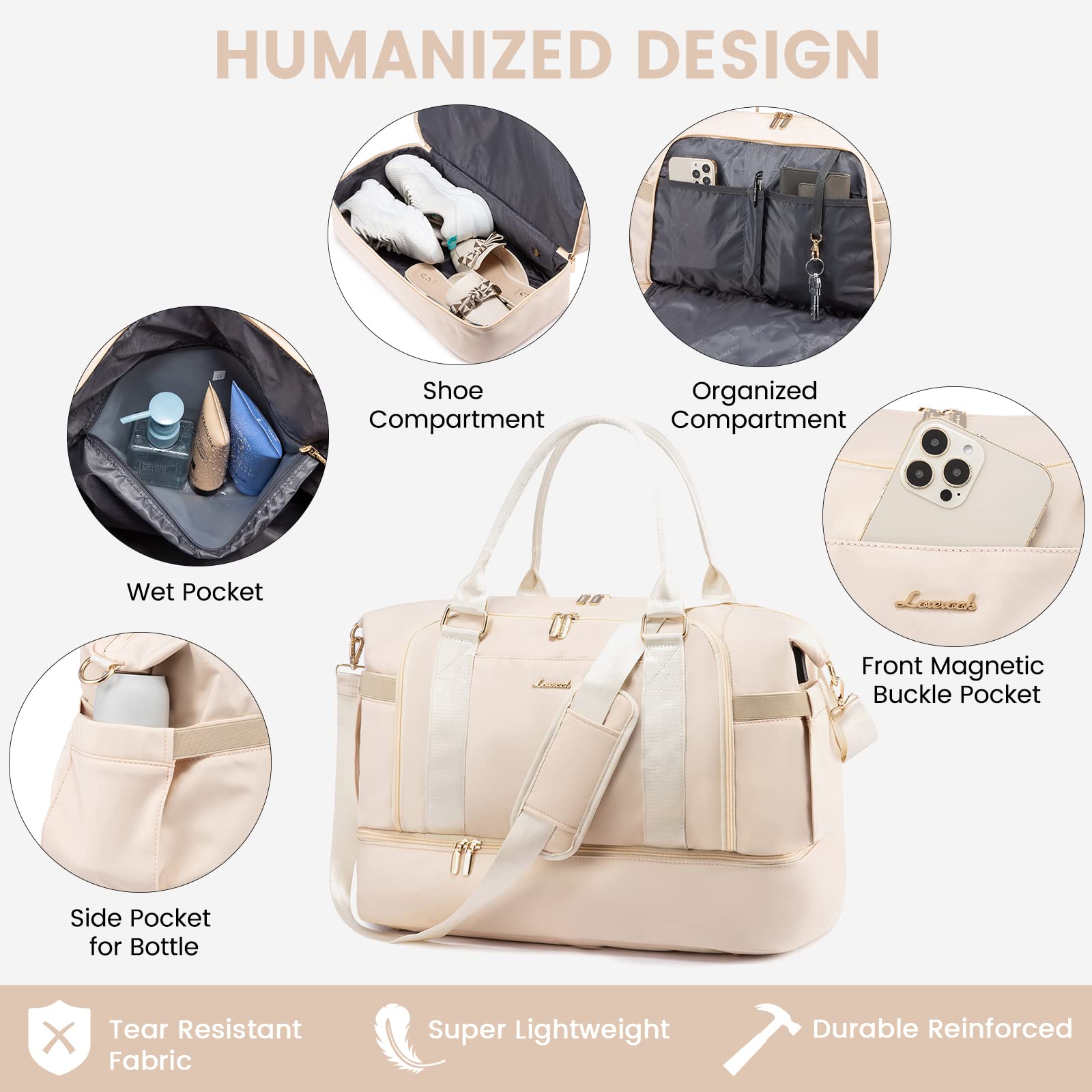 Foto 4 | Bolsa De Gimnasio Lovevook Bolsa De Viaje Con Puerto De Carga Usb Para Mujer - Venta Internacional.