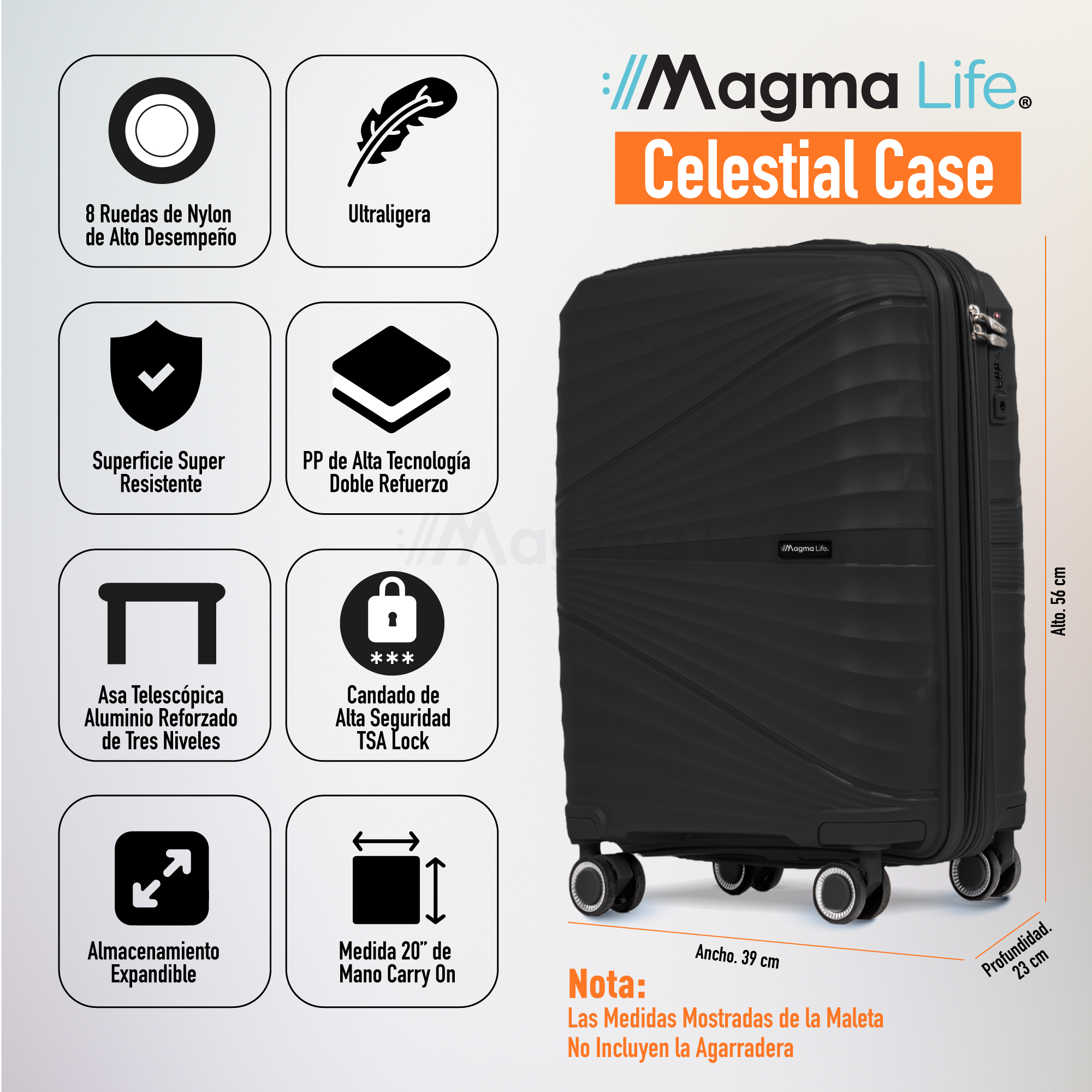 Foto 5 | Magma Life Maleta De Viaje 10 Kg Celestial Carry On, Cierre Expandible Mayor Capacidad, Candado Tsa, Pp Alta Tecnologia