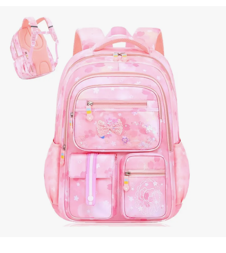 Foto 2 pulgar | Mochila Bolsa Niña Escolar Primaria Infantil Impermeable Aitirrobo Arcoíris Capacidad Lazo Rosa