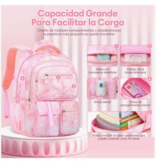 Foto 2 | Mochila Bolsa Niña Escolar Primaria Infantil Impermeable Aitirrobo Arcoíris Capacidad Lazo Rosa