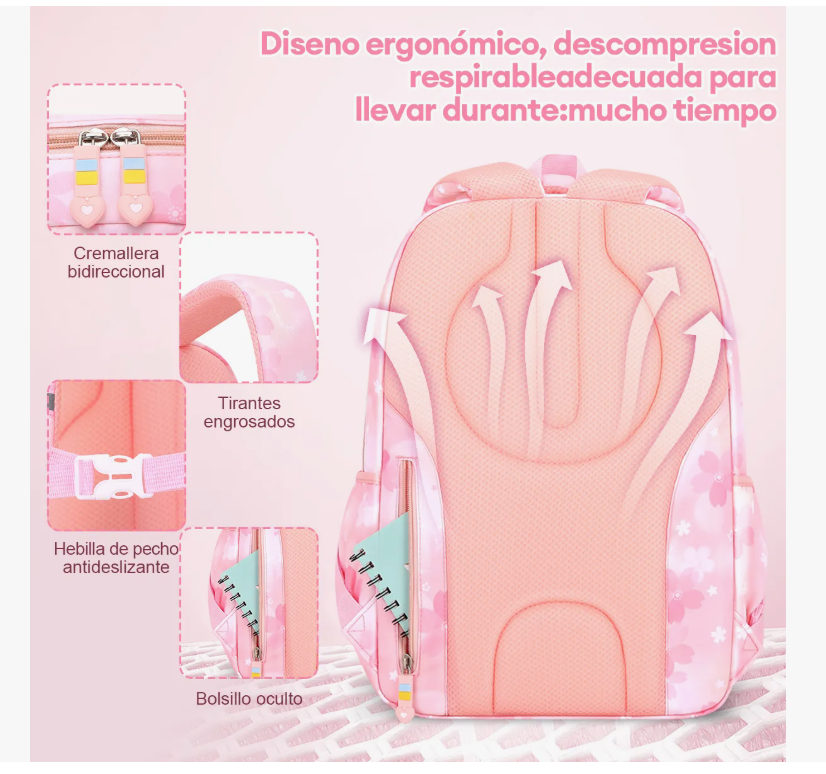 Foto 4 pulgar | Mochila Bolsa Niña Escolar Primaria Infantil Impermeable Aitirrobo Arcoíris Capacidad Lazo Rosa