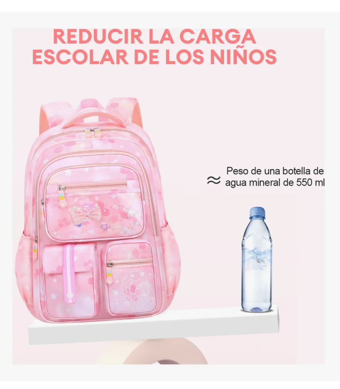 Foto 6 pulgar | Mochila Bolsa Niña Escolar Primaria Infantil Impermeable Aitirrobo Arcoíris Capacidad Lazo Rosa