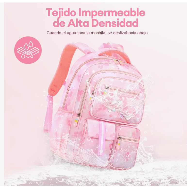 Foto 7 pulgar | Mochila Bolsa Niña Escolar Primaria Infantil Impermeable Aitirrobo Arcoíris Capacidad Lazo Rosa