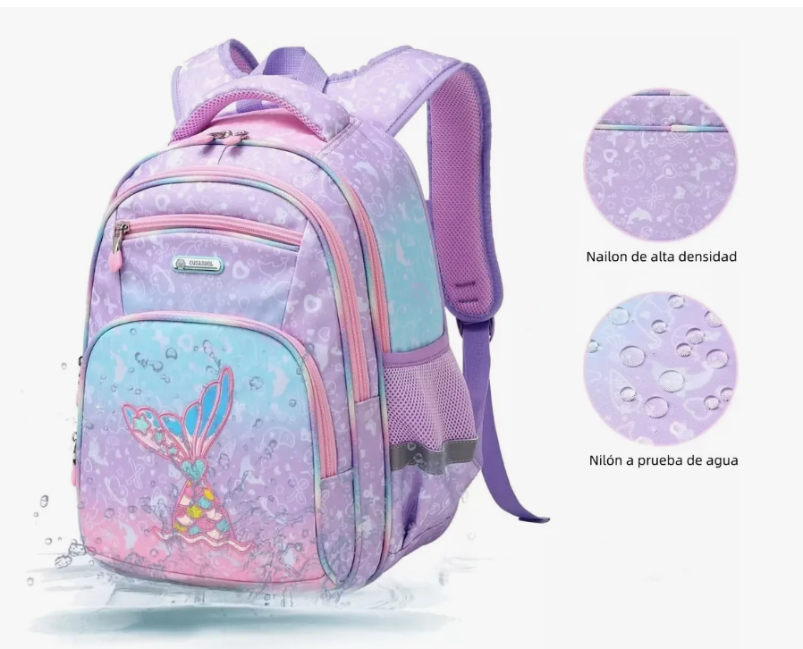 Foto 4 | Mochila Escolar Infantil Impermeable De Sirena Para Primaria