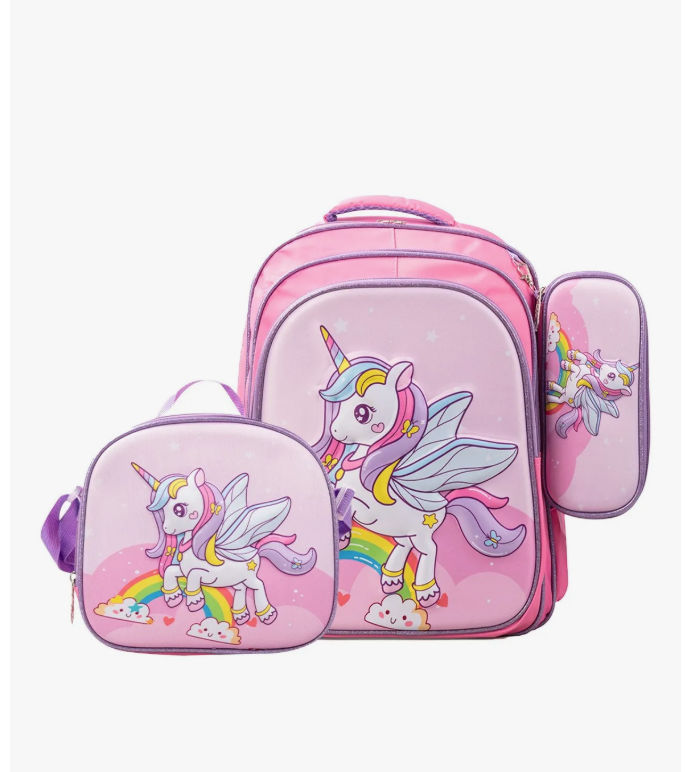 Foto 2 pulgar | Set De Mochila Escolar 3d Unicornio Fantasy 3 Pzs 38 L Rosa
