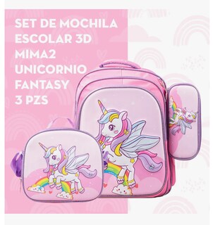 Foto 2 | Set De Mochila Escolar 3d Unicornio Fantasy 3 Pzs 38 L Rosa