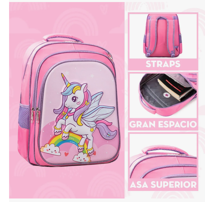 Foto 4 pulgar | Set De Mochila Escolar 3d Unicornio Fantasy 3 Pzs 38 L Rosa