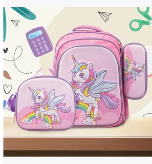 Foto 5 | Set De Mochila Escolar 3d Unicornio Fantasy 3 Pzs 38 L Rosa