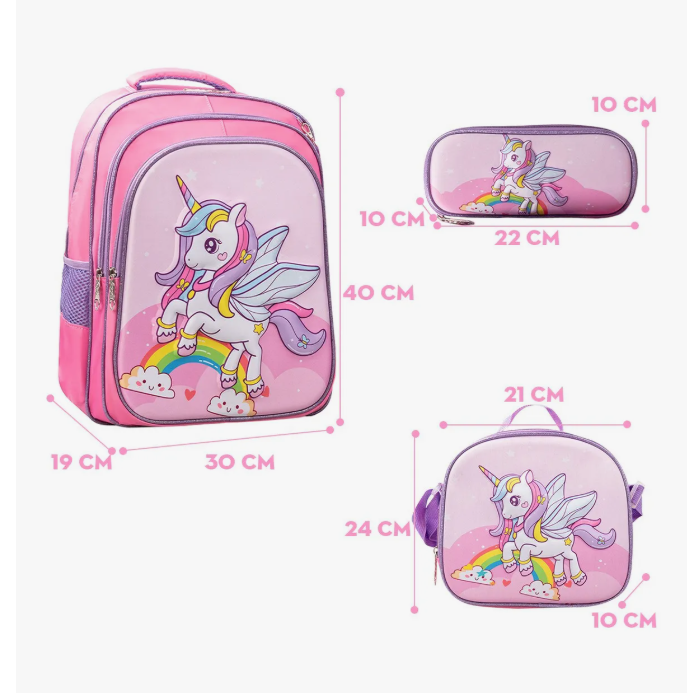 Foto 6 | Set De Mochila Escolar 3d Unicornio Fantasy 3 Pzs 38 L Rosa