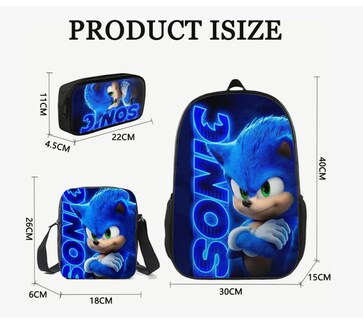 Foto 2 | Mochila, Lonchera Y Lapicera De Sonic Para Niños: Juego De 3 Piezas Con Capacidad Grande