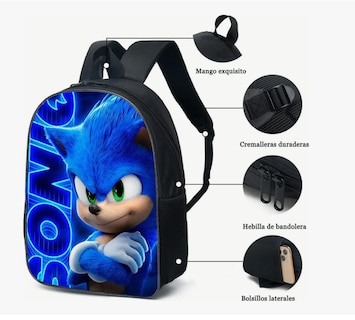 Foto 4 | Mochila, Lonchera Y Lapicera De Sonic Para Niños: Juego De 3 Piezas Con Capacidad Grande