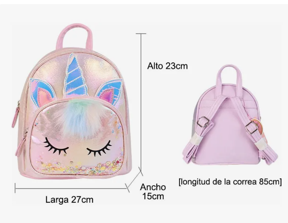 Foto 3 pulgar | Mochila De Lentejuelas Unicornio Para Niñas Bolsa Kinder Con Pelusa