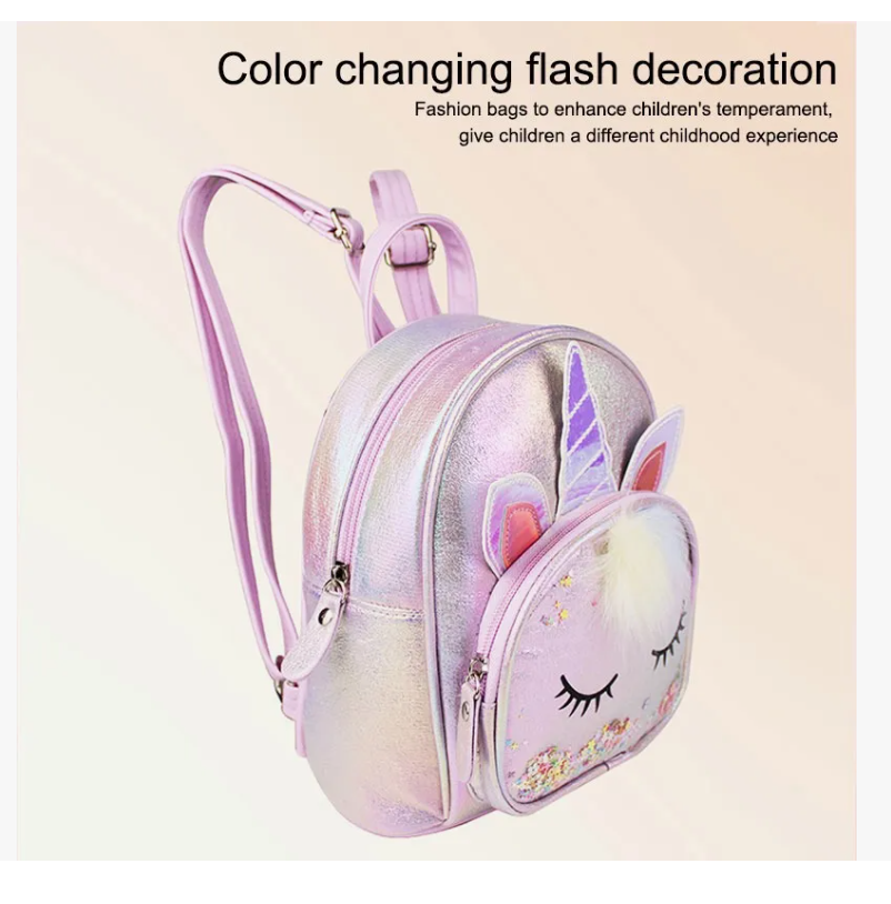 Foto 6 pulgar | Mochila De Lentejuelas Unicornio Para Niñas Bolsa Kinder Con Pelusa