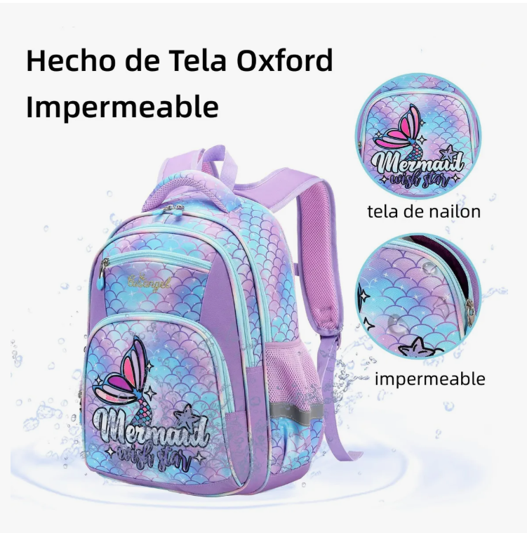 Foto 4 pulgar | Mochila Escolar Infantil Impermeable De Sirena Para Primaria