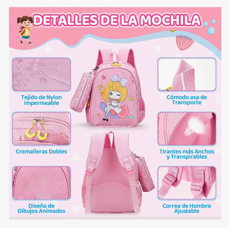 Foto 4 pulgar | Mochila Impermeable Para Estudiantes De Escuela Primaria, Mochila Para Niñas, Diseño De Tela De Nailon