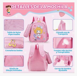 Foto 3 | Mochila Impermeable Para Estudiantes De Escuela Primaria, Mochila Para Niñas, Diseño De Tela De Nailon