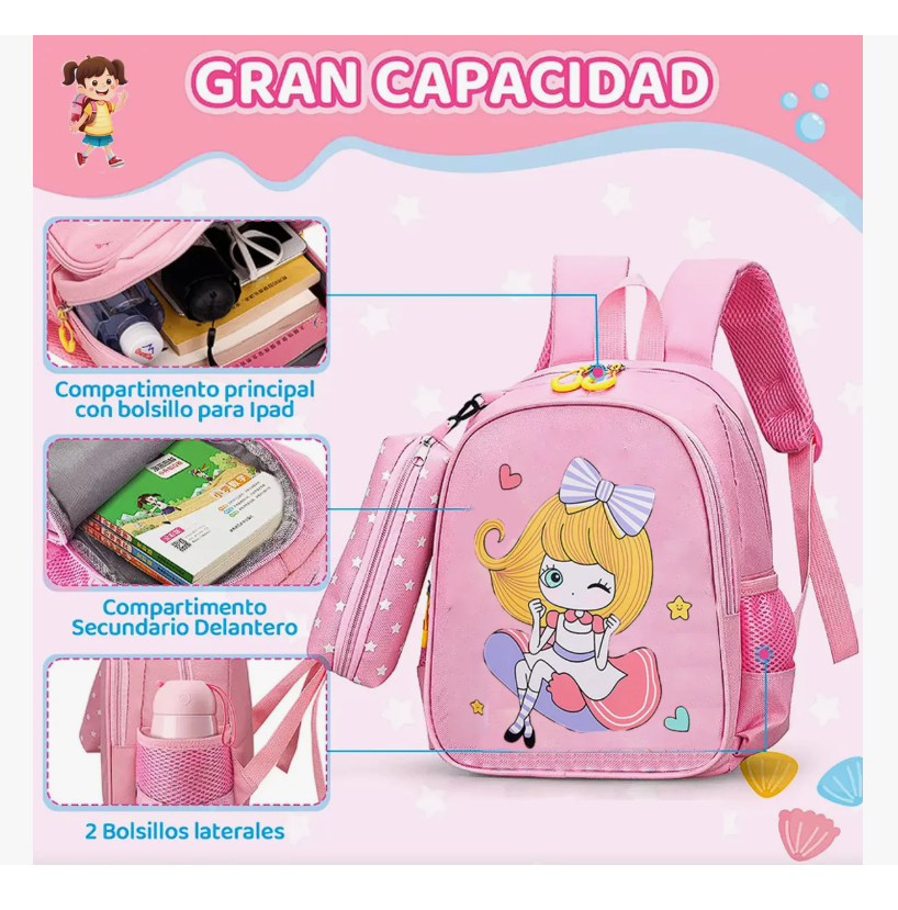 Foto 5 pulgar | Mochila Impermeable Para Estudiantes De Escuela Primaria, Mochila Para Niñas, Diseño De Tela De Nailon