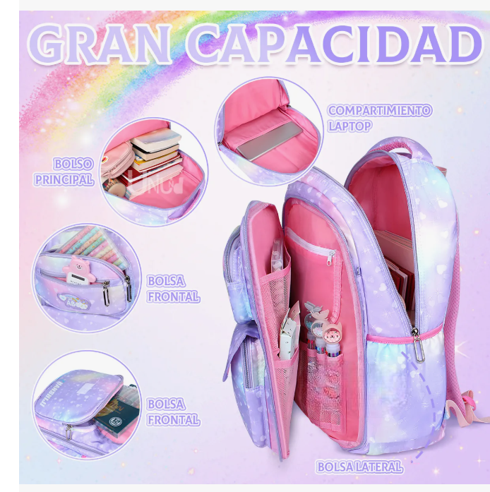 Foto 4 pulgar | Mochila Escolar  Para Niñas De Primaria Segundaria Gran Capacidad 30 L Con Apertura 180grados