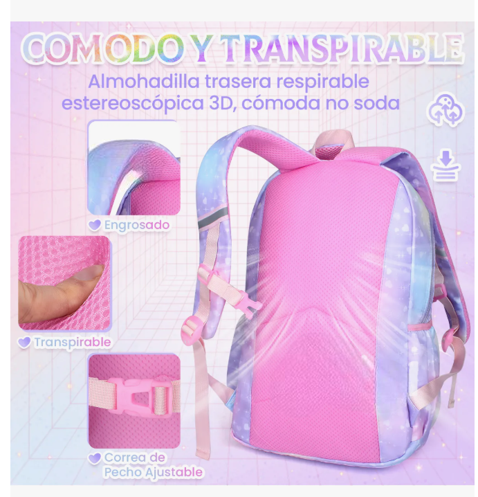 Foto 5 pulgar | Mochila Escolar  Para Niñas De Primaria Segundaria Gran Capacidad 30 L Con Apertura 180grados