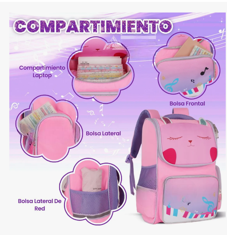 Foto 3 pulgar | Mochila Escolar Primaria Para Niñas Infantil Gato Grande