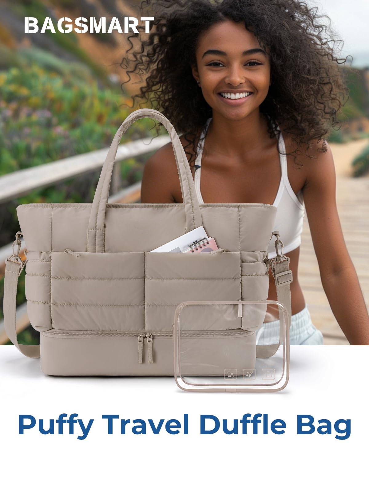 Foto 7 | Bolsa De Viaje Bagsmart Large Con Compartimento Para Zapatos, Color Camel - Venta Internacional.