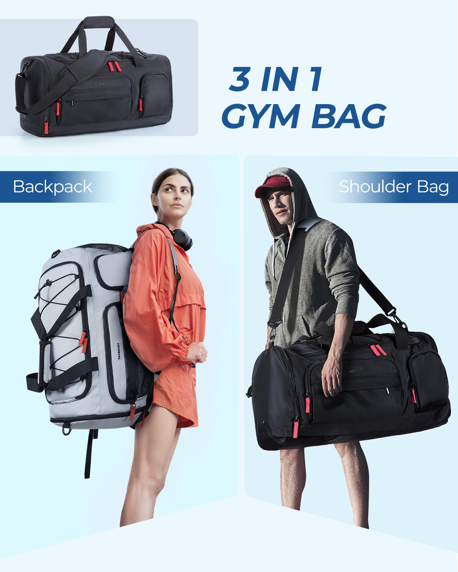 Foto 3 pulgar | Bolsa De Gimnasio Bagsmart Large 63 L Con Compartimento Para Portátil Para Mujeres Y Hombres - Venta Internacional.