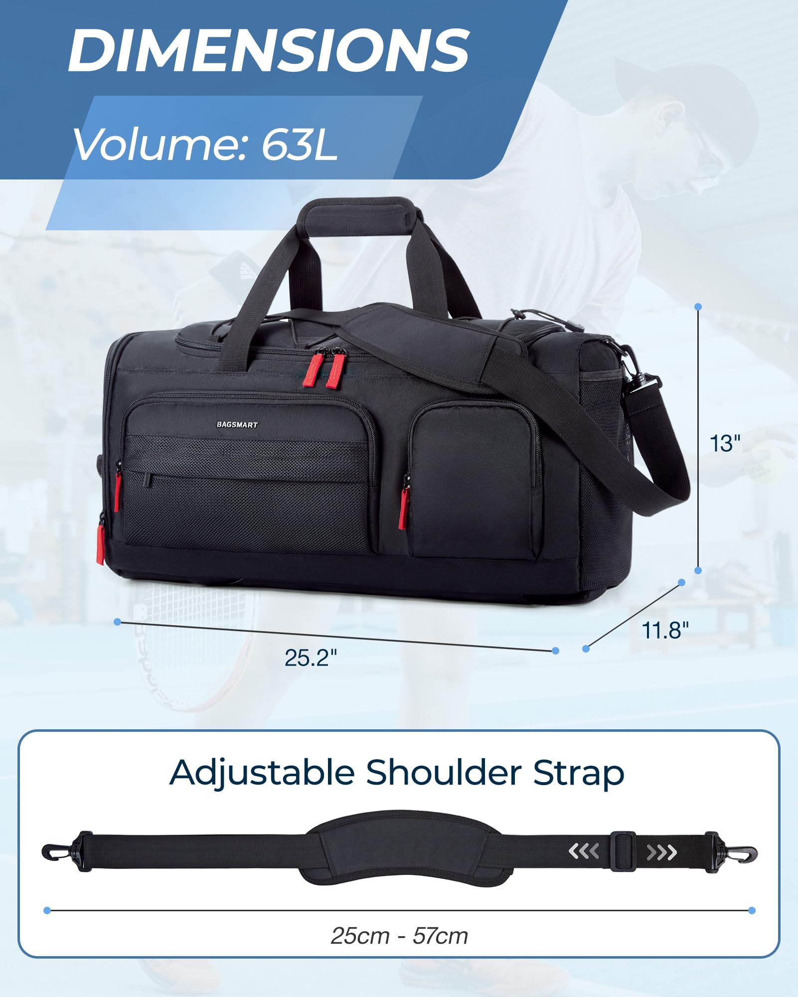 Foto 5 pulgar | Bolsa De Gimnasio Bagsmart Large 63 L Con Compartimento Para Portátil Para Mujeres Y Hombres - Venta Internacional.