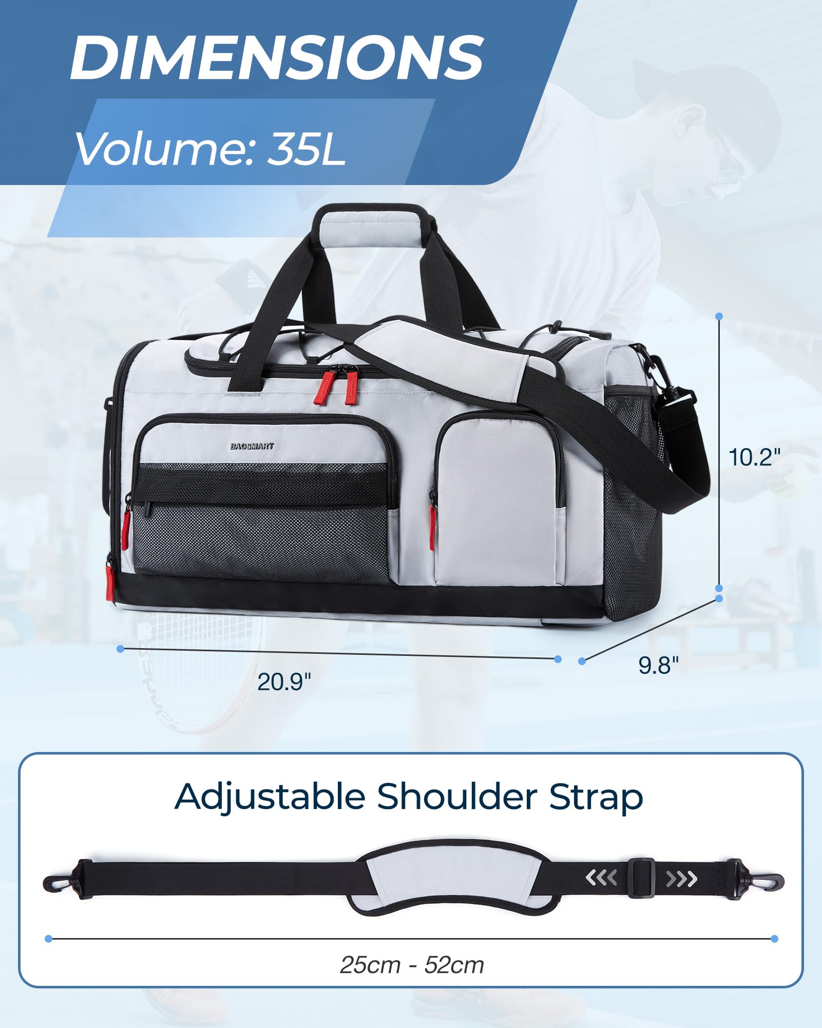 Foto 8 pulgar | Bolsa Deportiva De Viaje Bagsmart De 35 Litros Con Compartimento Para Zapatos - Venta Internacional.