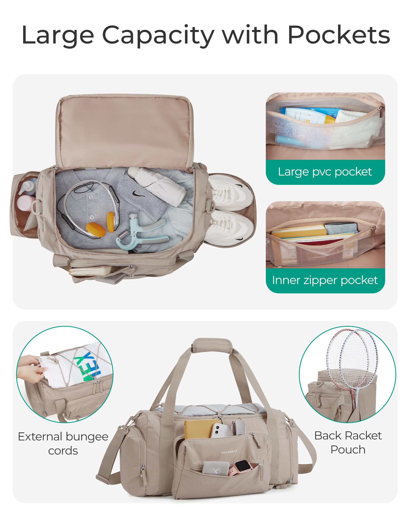 Foto 5 pulgar | Bolsa De Gimnasio Bagsmart 4 En 1 Para Mujer Tsa Lightweight 30l Camel - Venta Internacional.