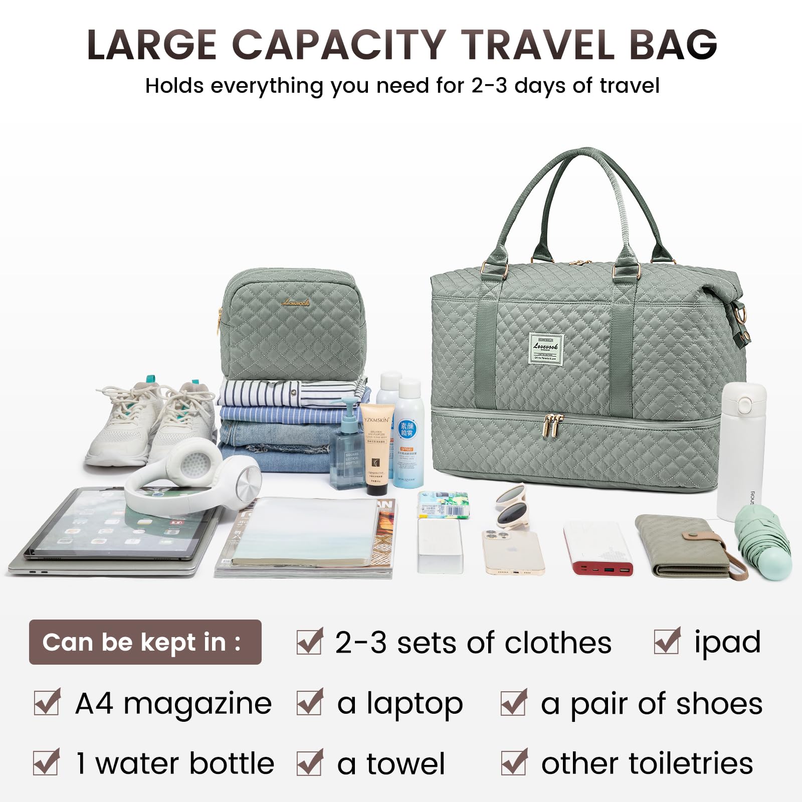 Foto 8 pulgar | Bolsa De Viaje Lovevook Para Mujer Con Compartimento Para Zapatos - Venta Internacional.