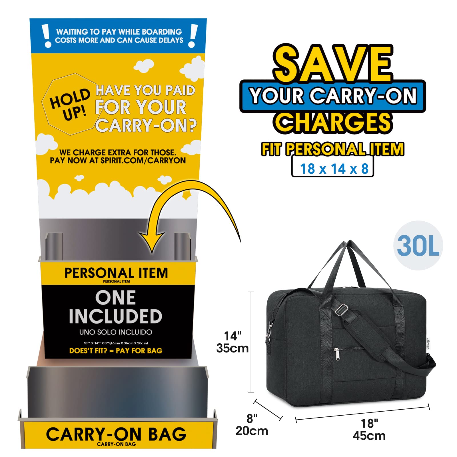 Foto 3 pulgar | Bolsa De Viaje Narwey 30 L Para Spirit Airlines 30 X 35 X 20 Cm - Venta Internacional.