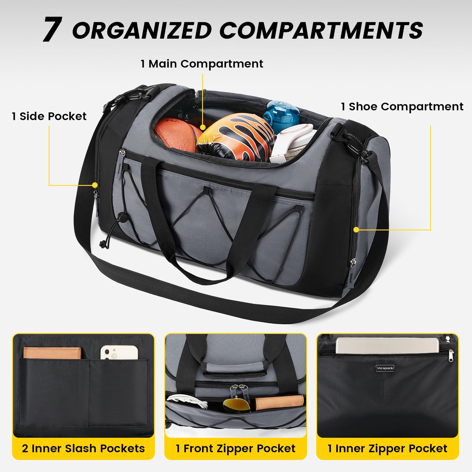 Foto 4 pulgar | Bolsa De Gimnasio Vorspack Para Hombre De 53 Litros Con Compartimento Para Zapatos, Color Gris - Venta Internacional.