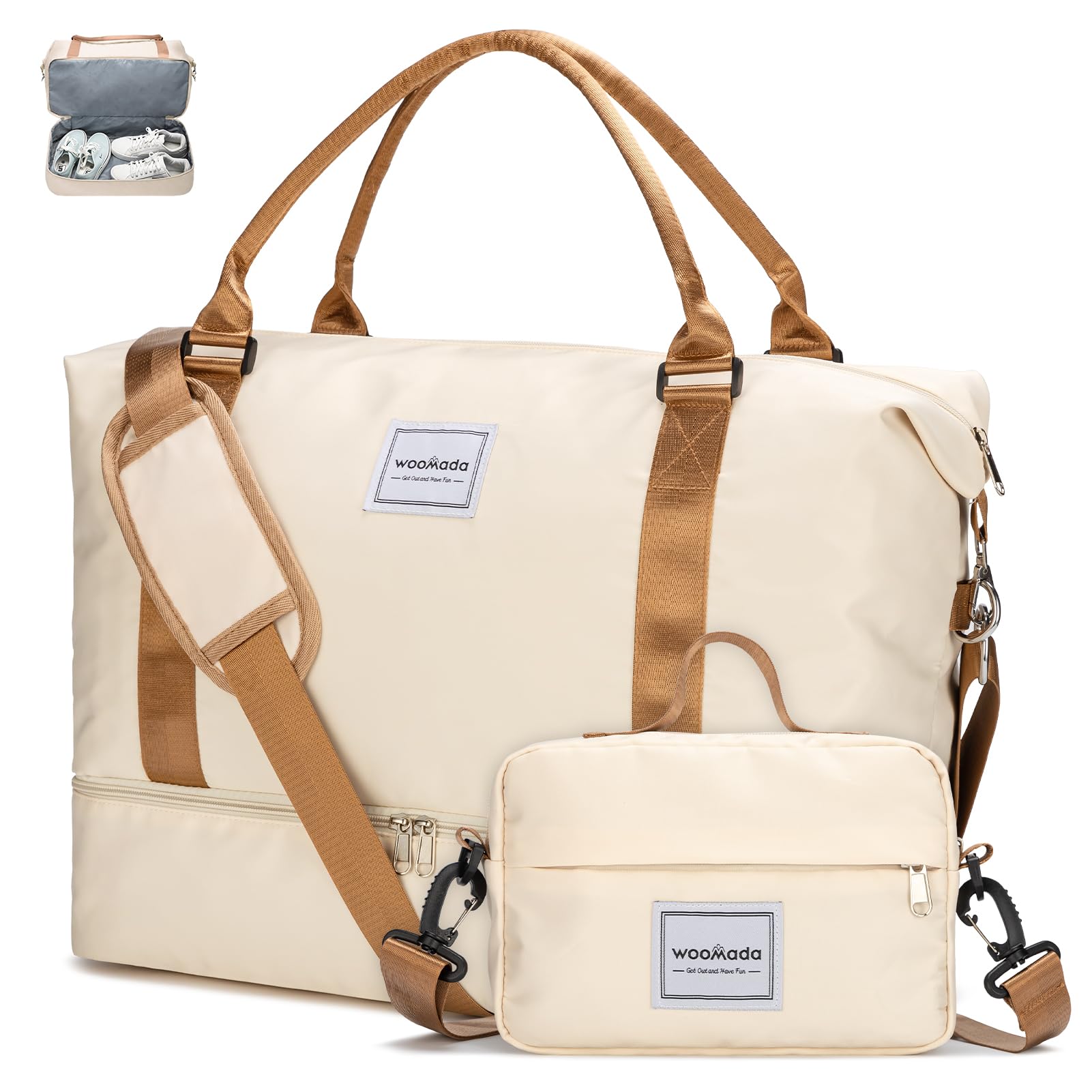 Foto 2 pulgar | Bolsa De Viaje Woomada Weekender Overnight Para Mujer, Color Beige Y Marrón - Venta Internacional.