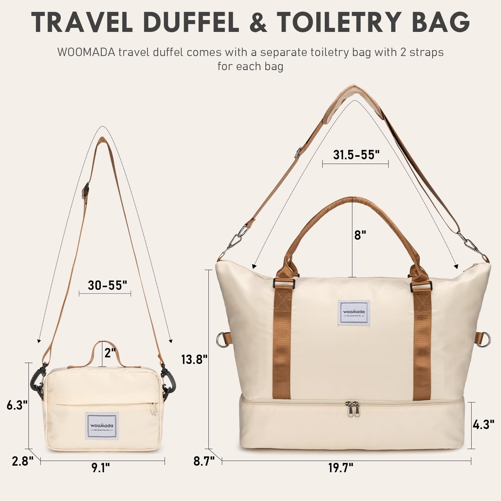 Foto 3 pulgar | Bolsa De Viaje Woomada Weekender Overnight Para Mujer, Color Beige Y Marrón - Venta Internacional.
