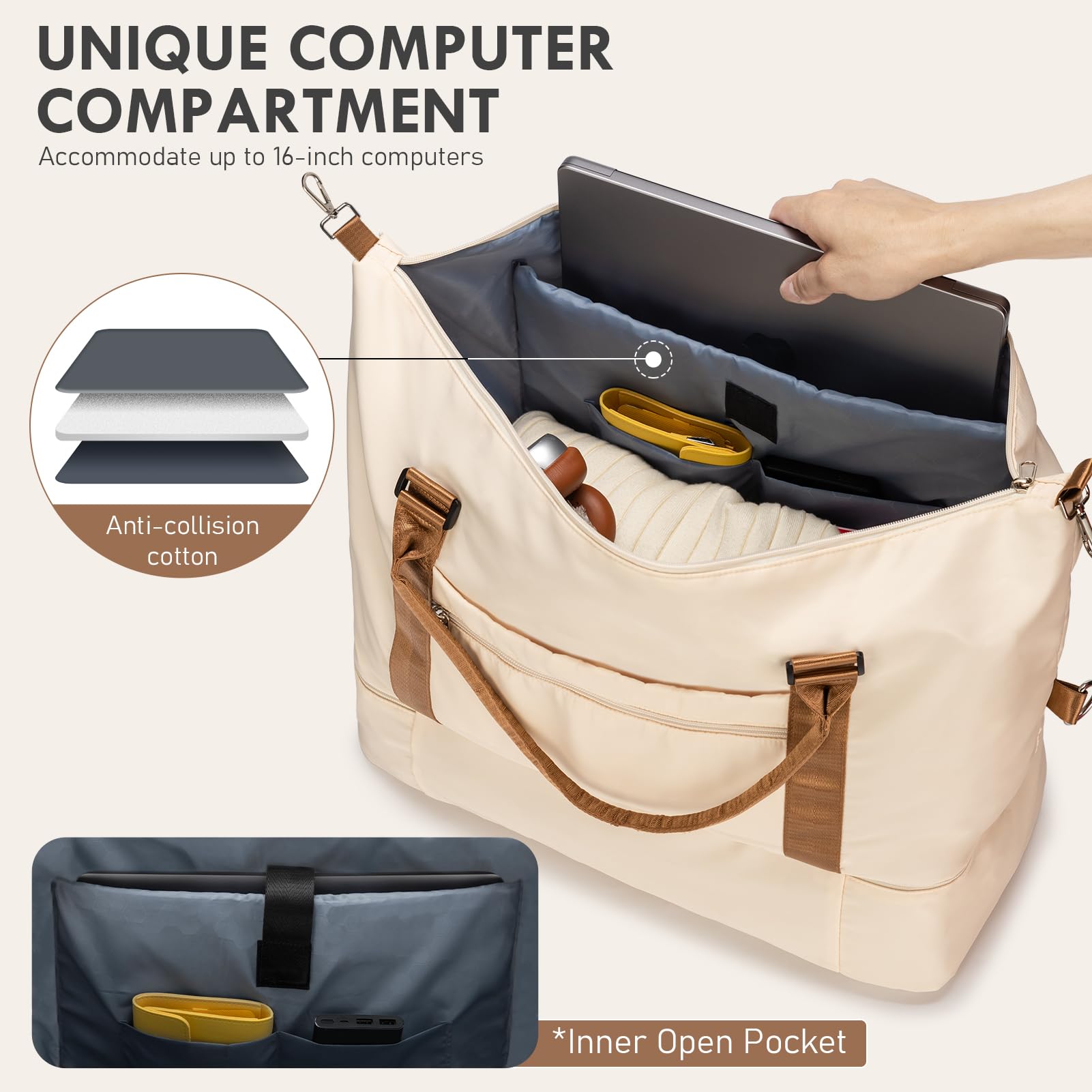 Foto 4 pulgar | Bolsa De Viaje Woomada Weekender Overnight Para Mujer, Color Beige Y Marrón - Venta Internacional.