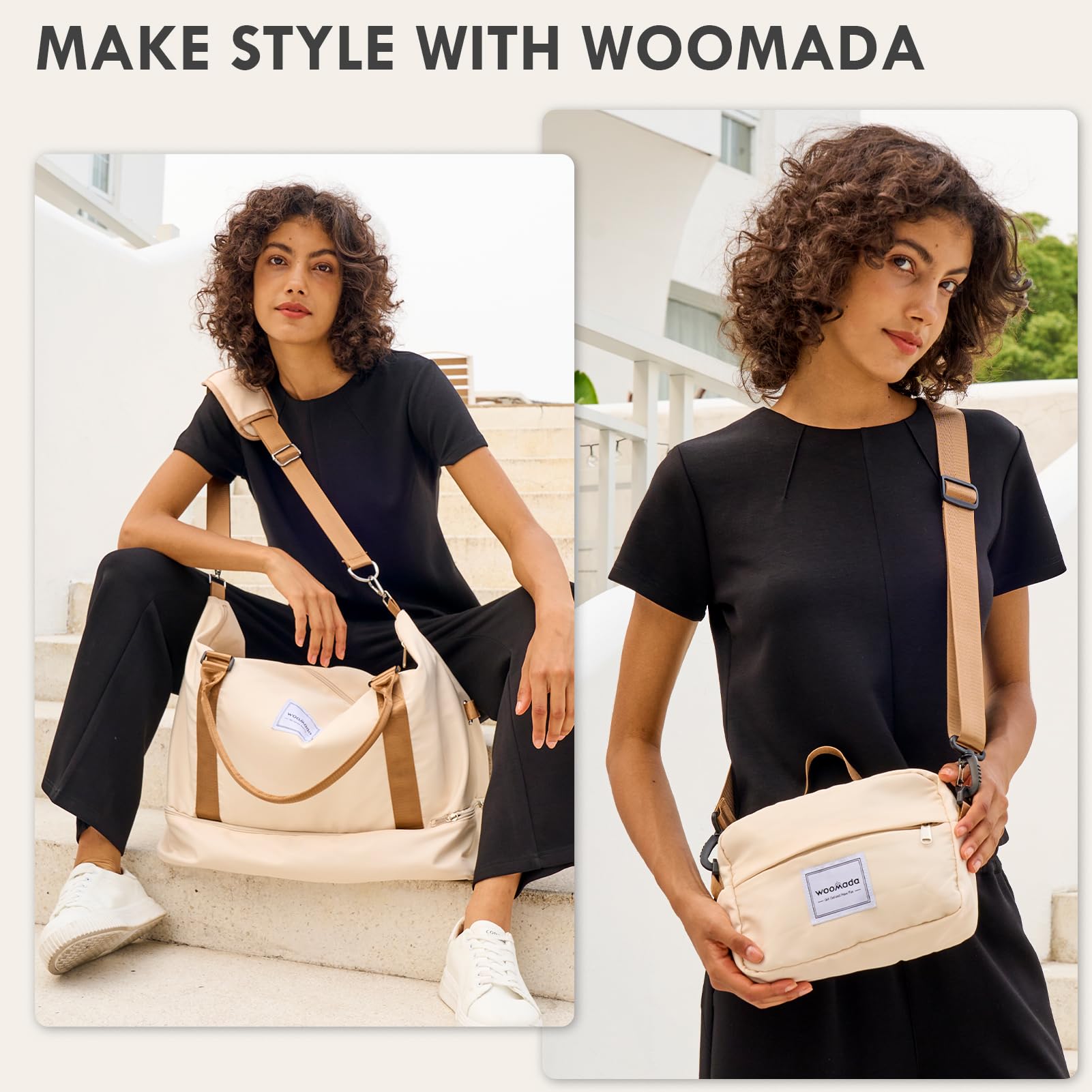 Foto 8 pulgar | Bolsa De Viaje Woomada Weekender Overnight Para Mujer, Color Beige Y Marrón - Venta Internacional.