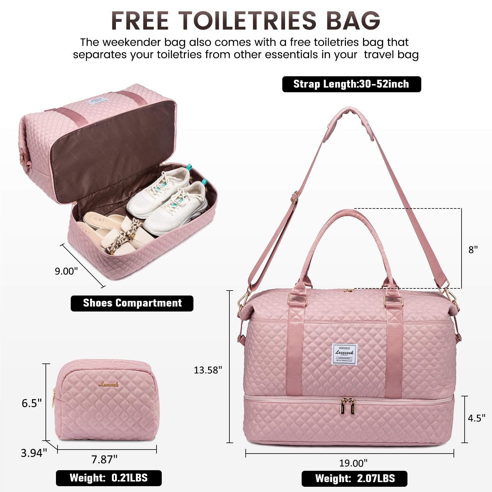 Foto 5 pulgar | Bolsa De Viaje Lovevook Para Mujer Con Compartimento Para Zapatos - Venta Internacional.