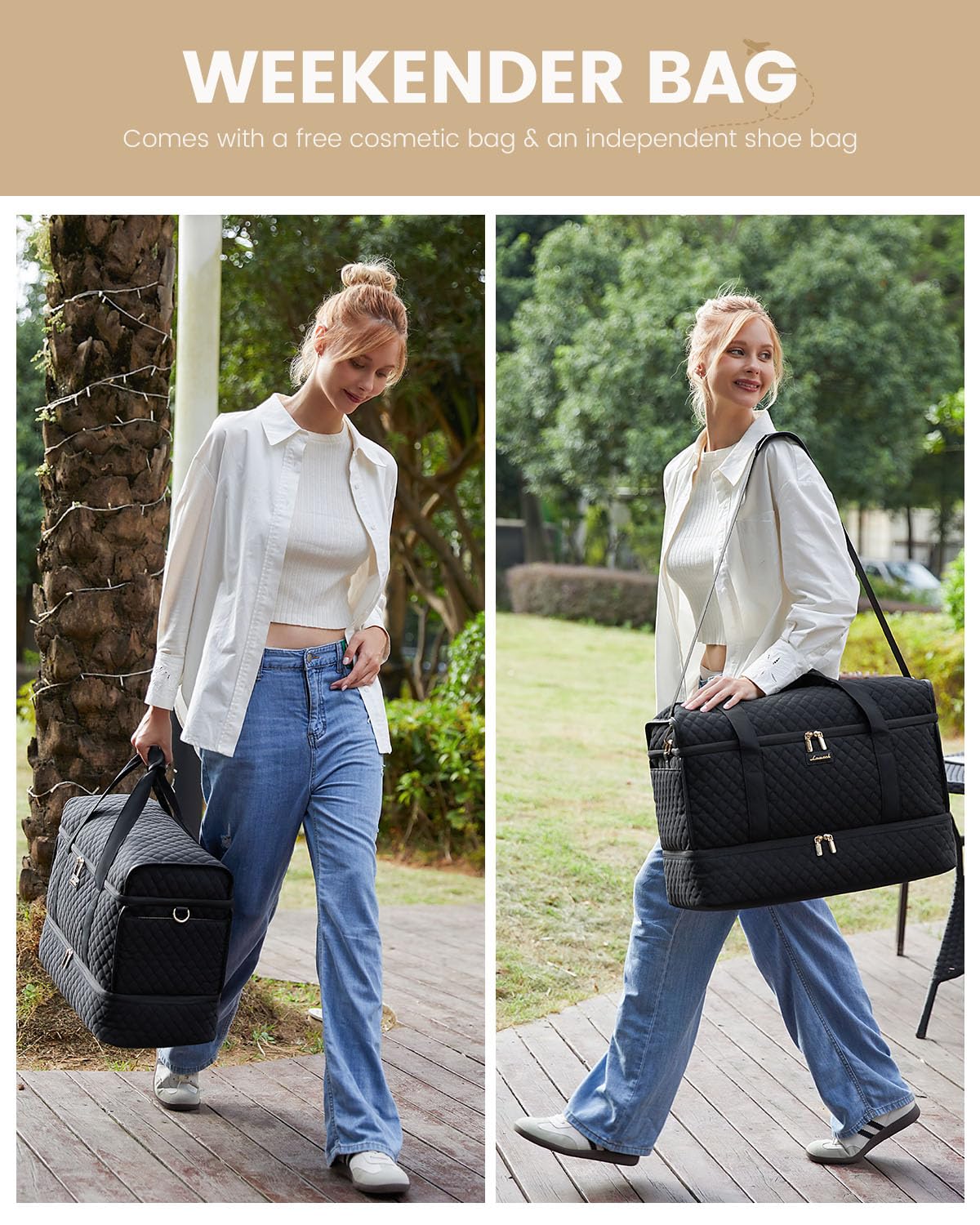 Foto 2 | Bolsa De Viaje Lovevook Grande Para Viajes De Fin De Semana, 50 Litros, Con Zapato, Negra - Venta Internacional.
