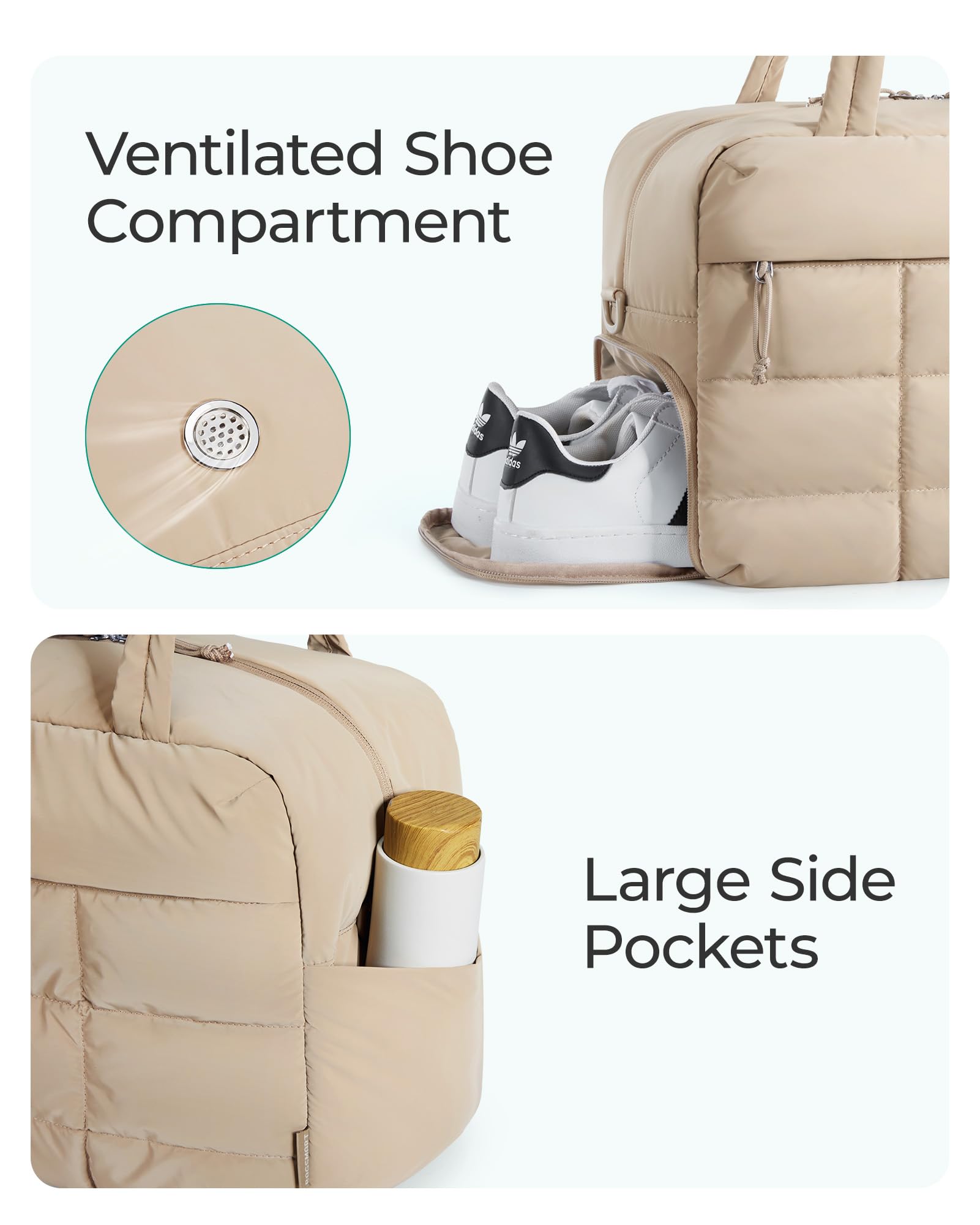 Foto 4 | Bolsa De Gimnasio Bagsmart Para Mujer Resistente Al Agua Weekender Camel - Venta Internacional.