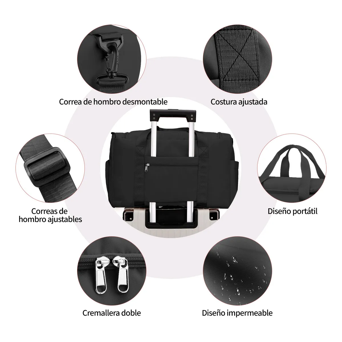Foto 4 pulgar | Maleta Bolsa Gimnasio Viaje Mochila Fitness 2pcs Eo Safe Imports Esi-20046 Negro