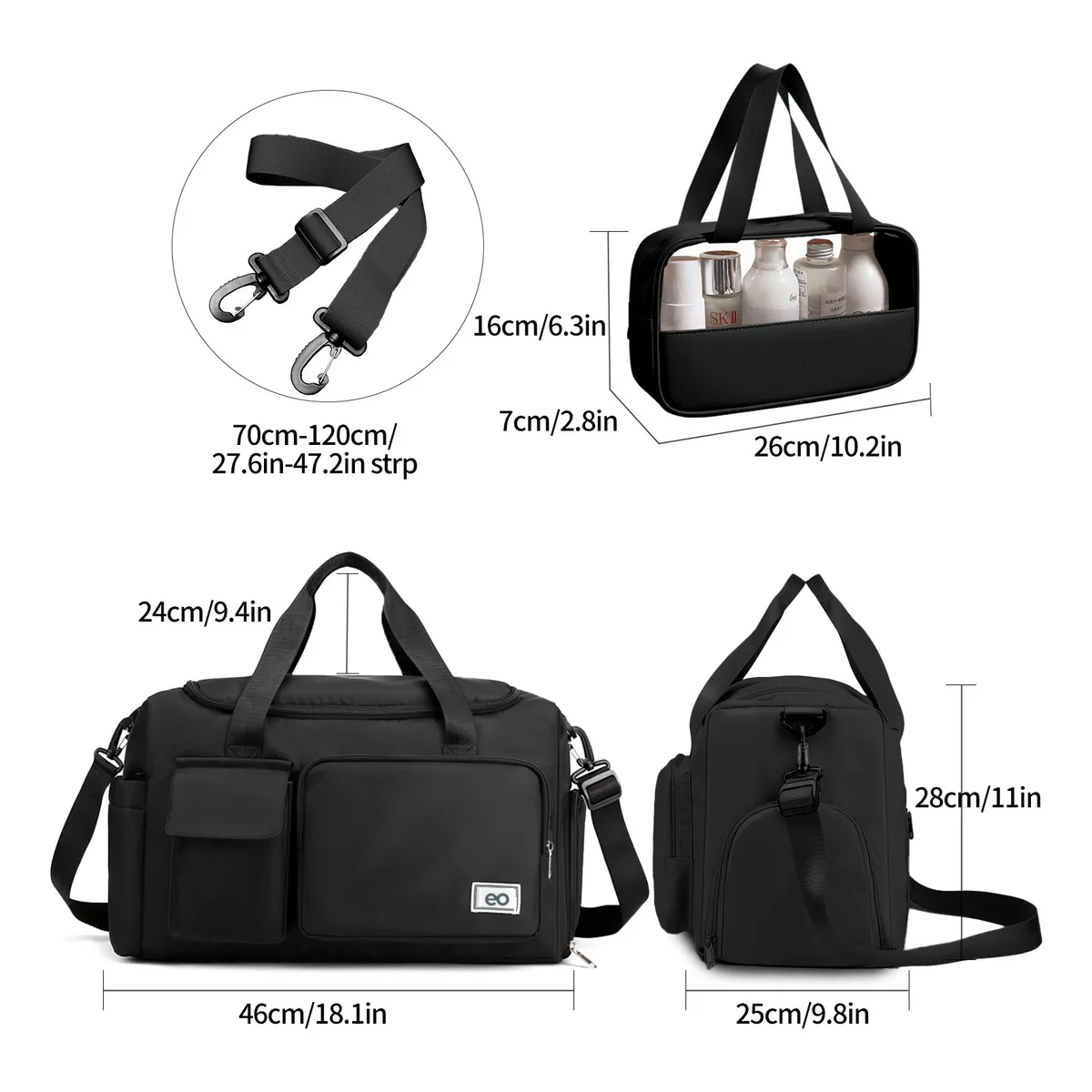 Foto 5 pulgar | Maleta Bolsa Gimnasio Viaje Mochila Fitness 2pcs Eo Safe Imports Esi-20046 Negro