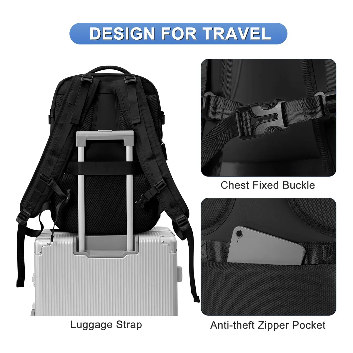 Foto 5 pulgar | Mochila De Viaje Avión Aprobado Impermeable Multifuncional Eo Safe Imports Esi-20045 Negro