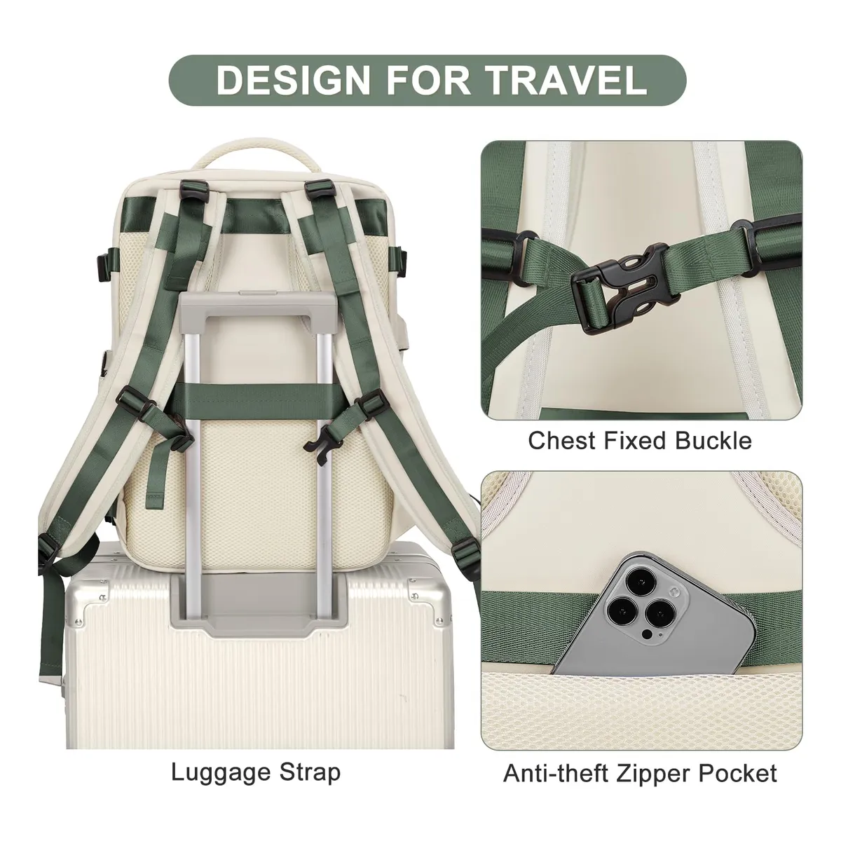 Foto 5 pulgar | Mochila De Viaje V2 Avión Aprobado Impermeable Multifuncional Eo Safe Imports Esi-20044 Beige