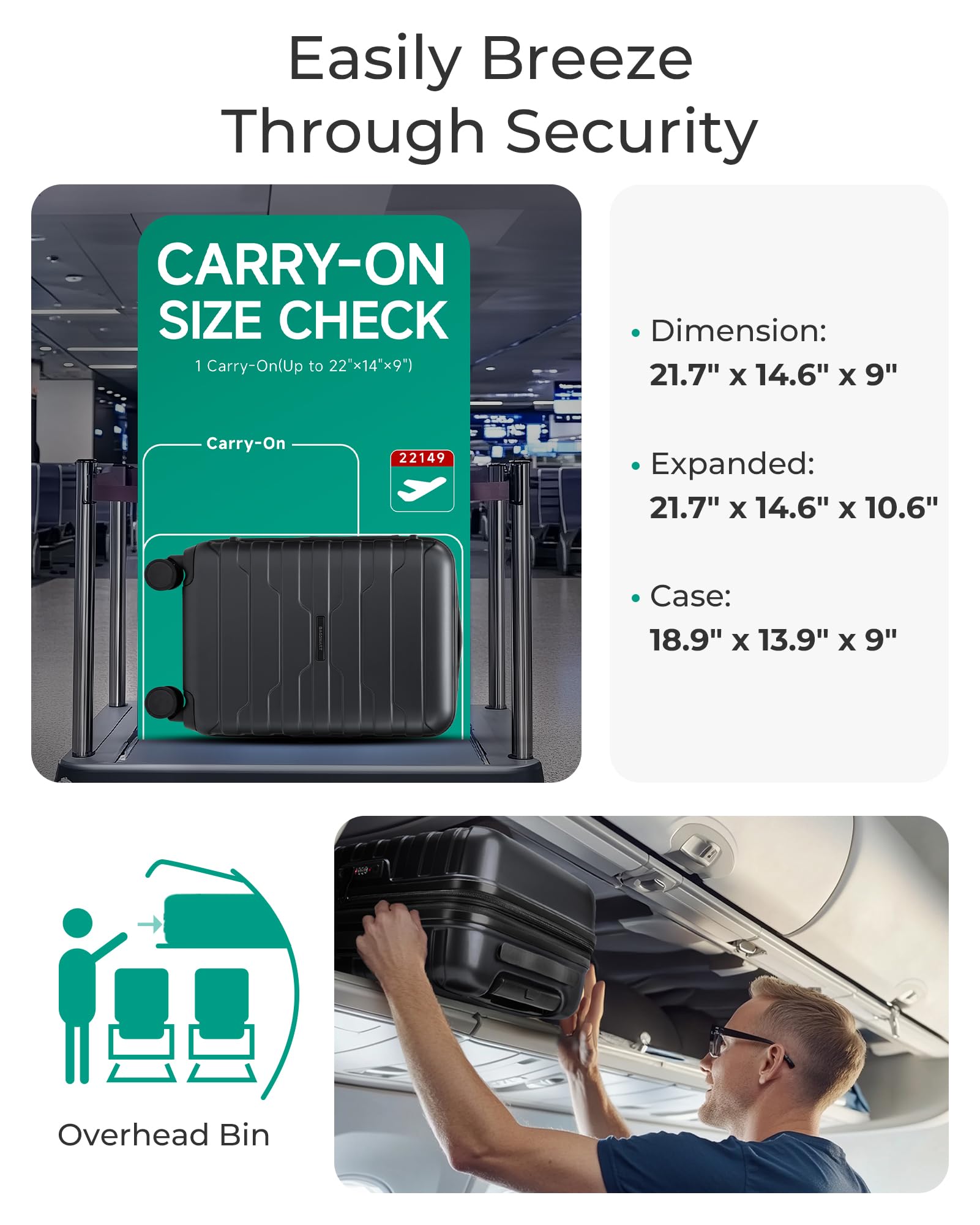 Foto 4 | Bolsa De Equipaje Smart Carry On De 20 Pulgadas Y 35 Litros Con Cierre Tsa  Negra - Venta Internacional.