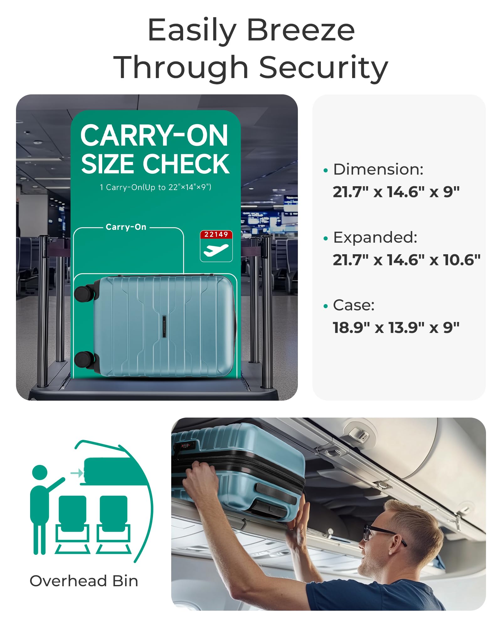 Foto 4 | Bolsa De Equipaje Smart Carry On De 20 Pulgadas Con Cierre Tsa De 35 L  Azul Turquesa - Venta Internacional.