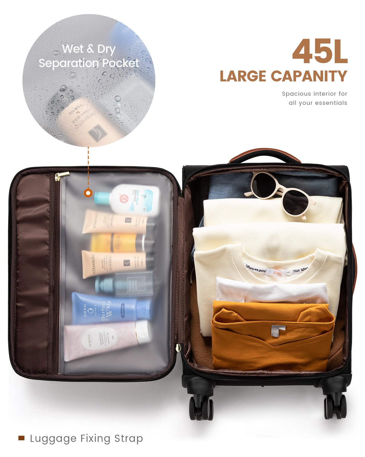 Foto 4 pulgar | Equipaje De Mano Lovevook De 20 Pulgadas Con Cierre Tsa  45 L  Resistente Al Agua - Venta Internacional.