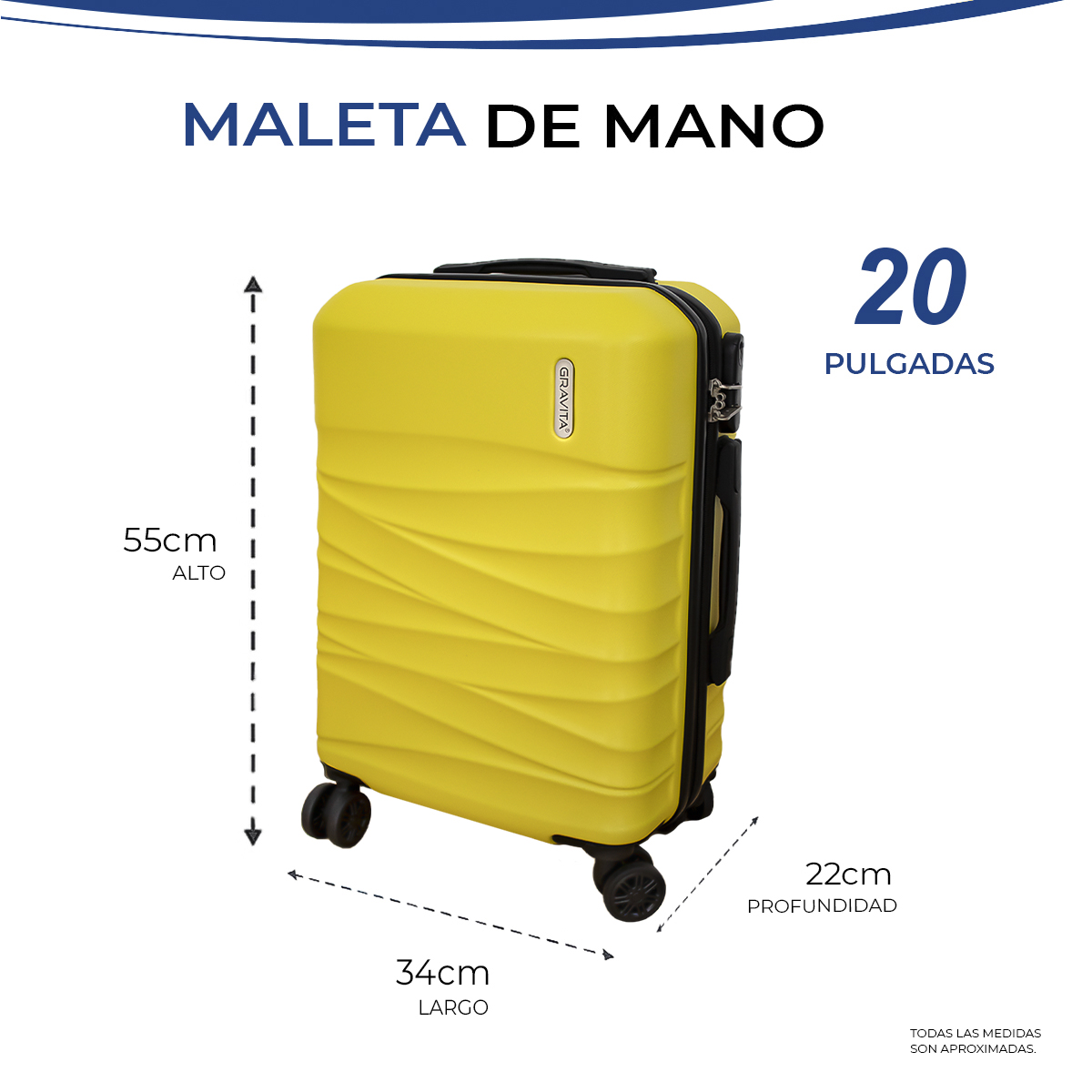 Foto 5 pulgar | Maleta De Mano Rígida 20 Pulgadas Con Ruedas 360 Y Candado Tsa Marca Gravita