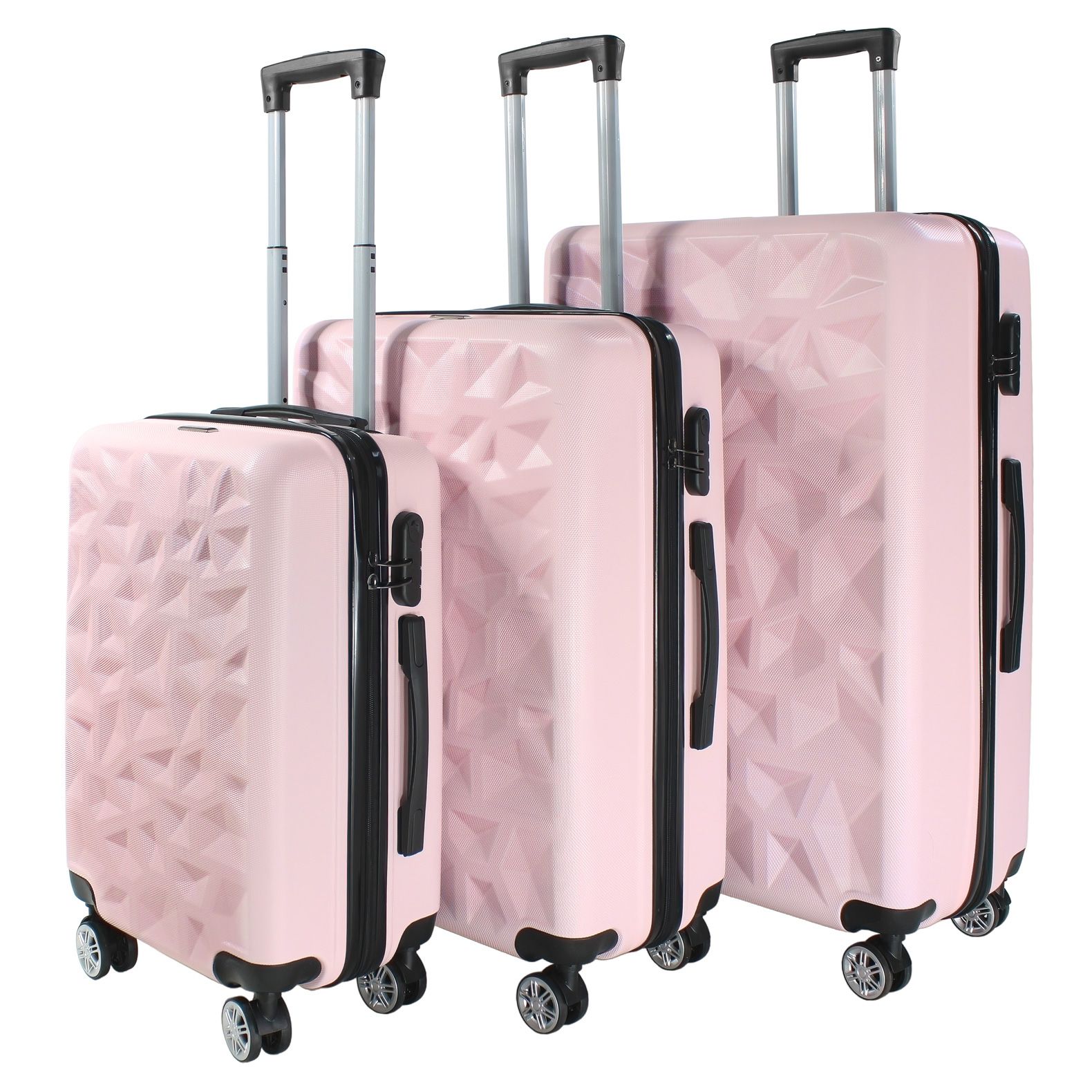 Set Juego 3 Maletas Rígidas Viaje Equipaje 4 Ruedas 360 Rack & Pack color Rosa