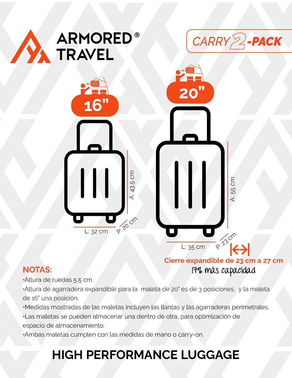 Foto 4 pulgar | Set De Maletas De Mano Carry-on  2-pack 20” + 16” Y Candado Tsa Lock Gran-rojo Armored Travel