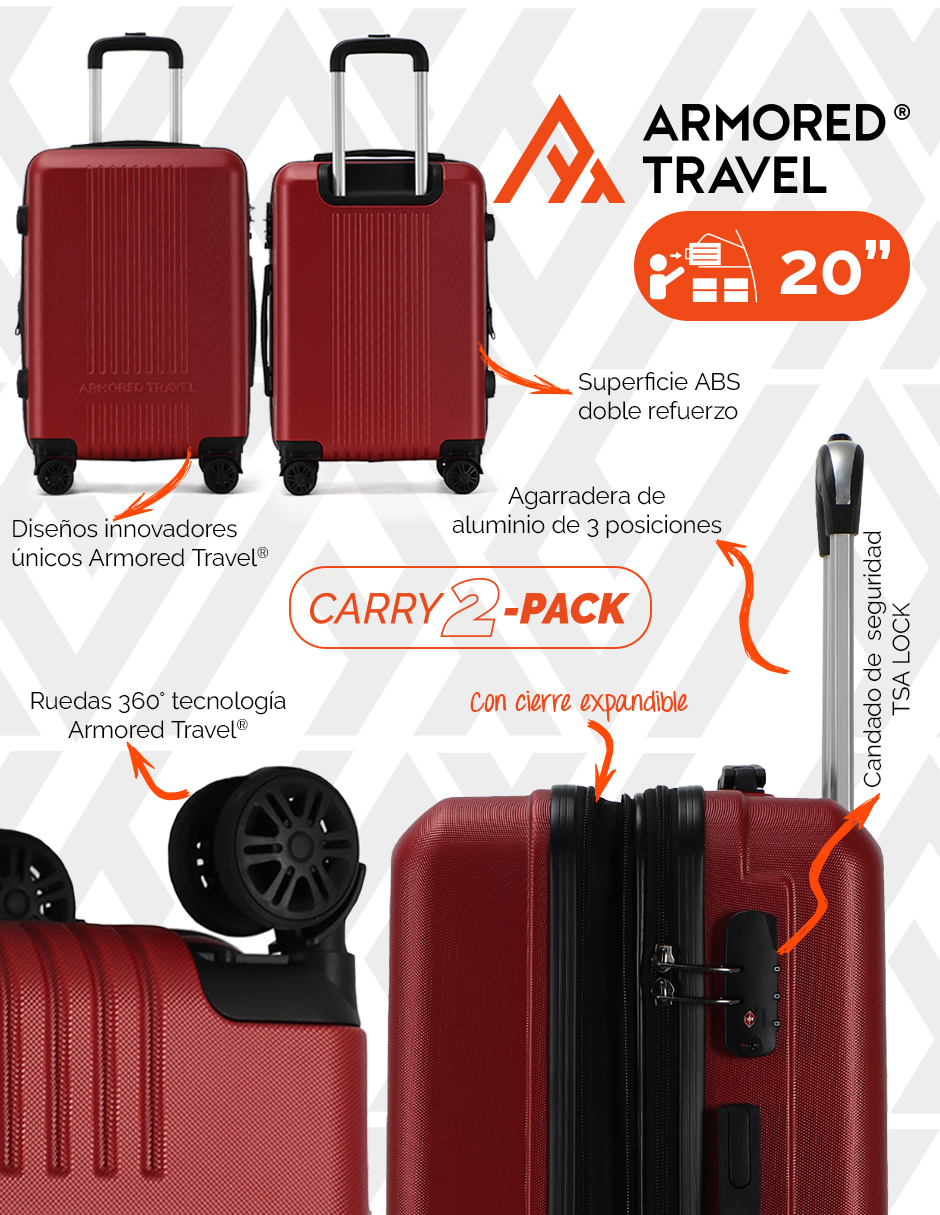 Foto 6 pulgar | Set De Maletas De Mano Carry-on  2-pack 20” + 16” Y Candado Tsa Lock Gran-rojo Armored Travel